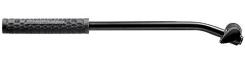 Black tripod video handle with textured grip and curved support arm