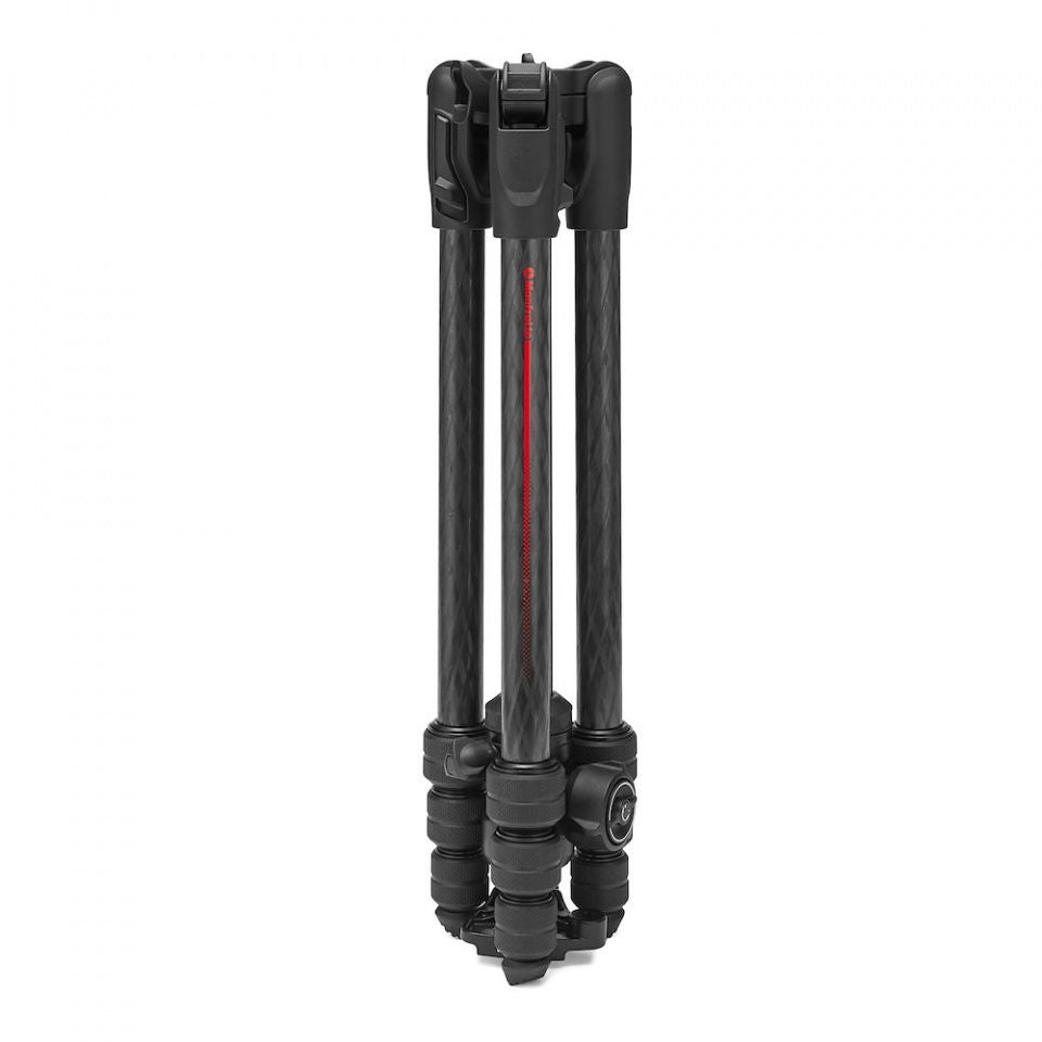 Collapsed tripod showing three carbon legs and red inner cord