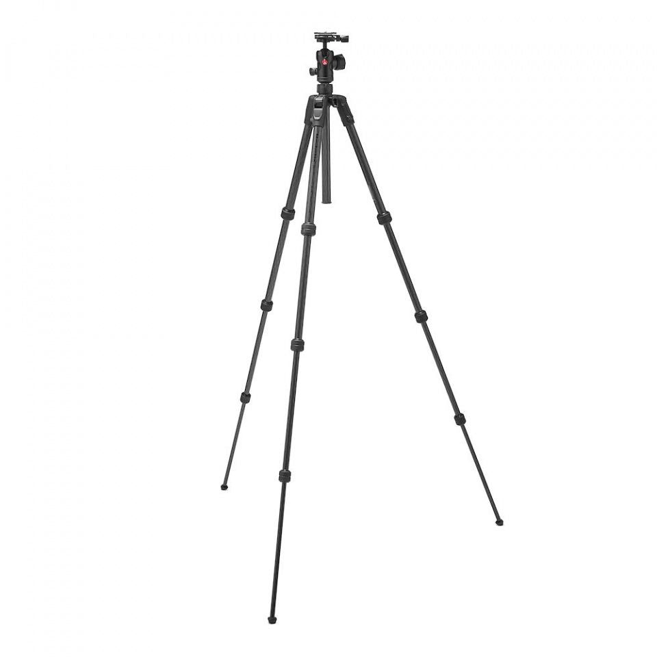 Full-size tripod with 3 extended legs and mounted camera support head