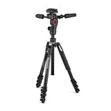 Black 3-way camera tripod with fluid head and dual handle grips