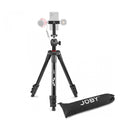 Compact tripod with smartphone mount and LED light, black with carry bag