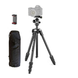 Trepied foto mobil din carbon Manfrotto, negru, cu husă și cap pentru telefon