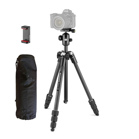 Trepied foto mobil din carbon Manfrotto, negru, cu husă și cap pentru telefon