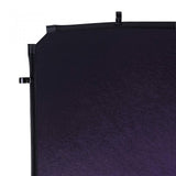 Aubergine fabric backdrop corner with reinforced seam and black mounting strap detail