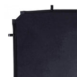 Dark gray backdrop panel corner with black strap and reinforced edge stitching