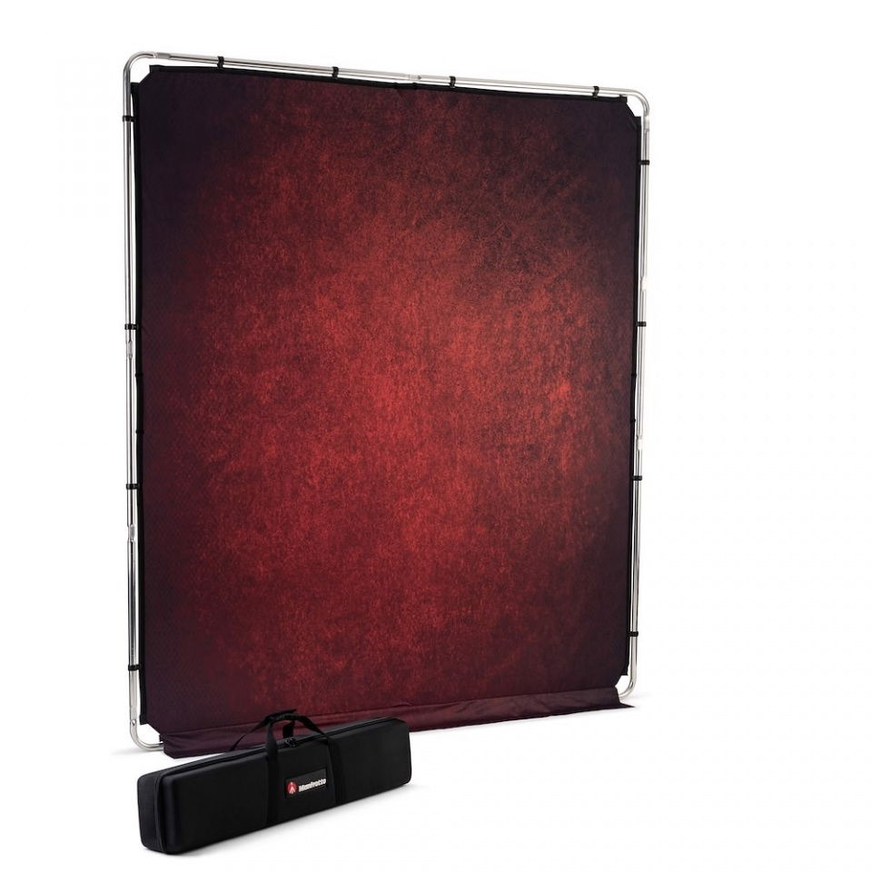 Crimson textured backdrop panel with metal frame, 2 x 2.3 m, with carrying case