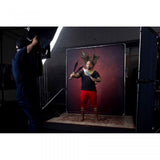 Crimson textured backdrop with metal frame in studio setup, 2 x 2.3 m