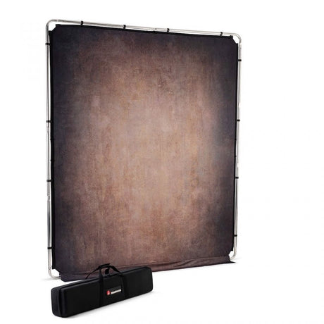 2x2.3m walnut photography backdrop with frame, dark textured panel and carrying case
