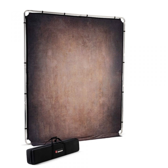 2x2.3m walnut photography backdrop with frame, dark textured panel and carrying case