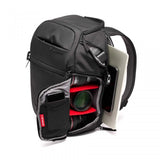 Fast 3 camera backpack open, padded interior with lens slots and side compartment