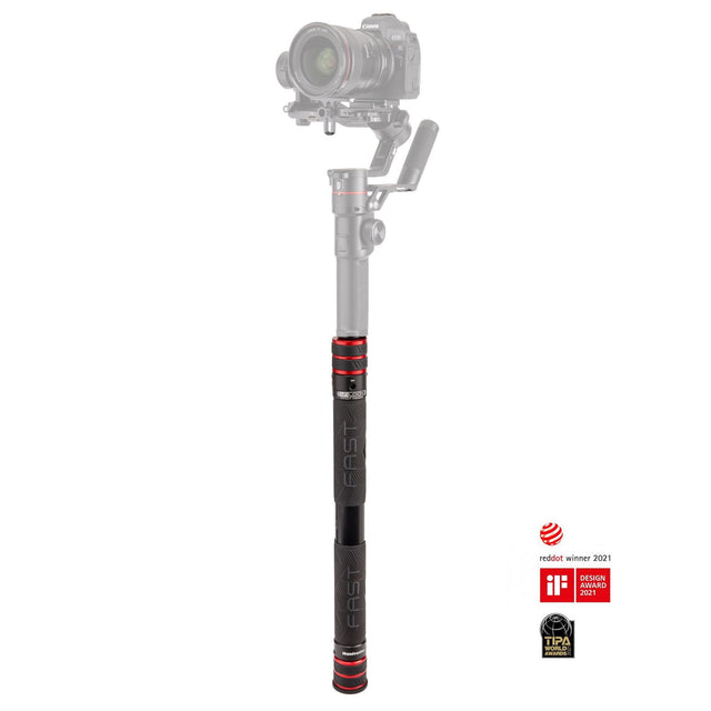 Bara extensibilă din carbon pentru gimbal, mâner negru texturat, inele roșii