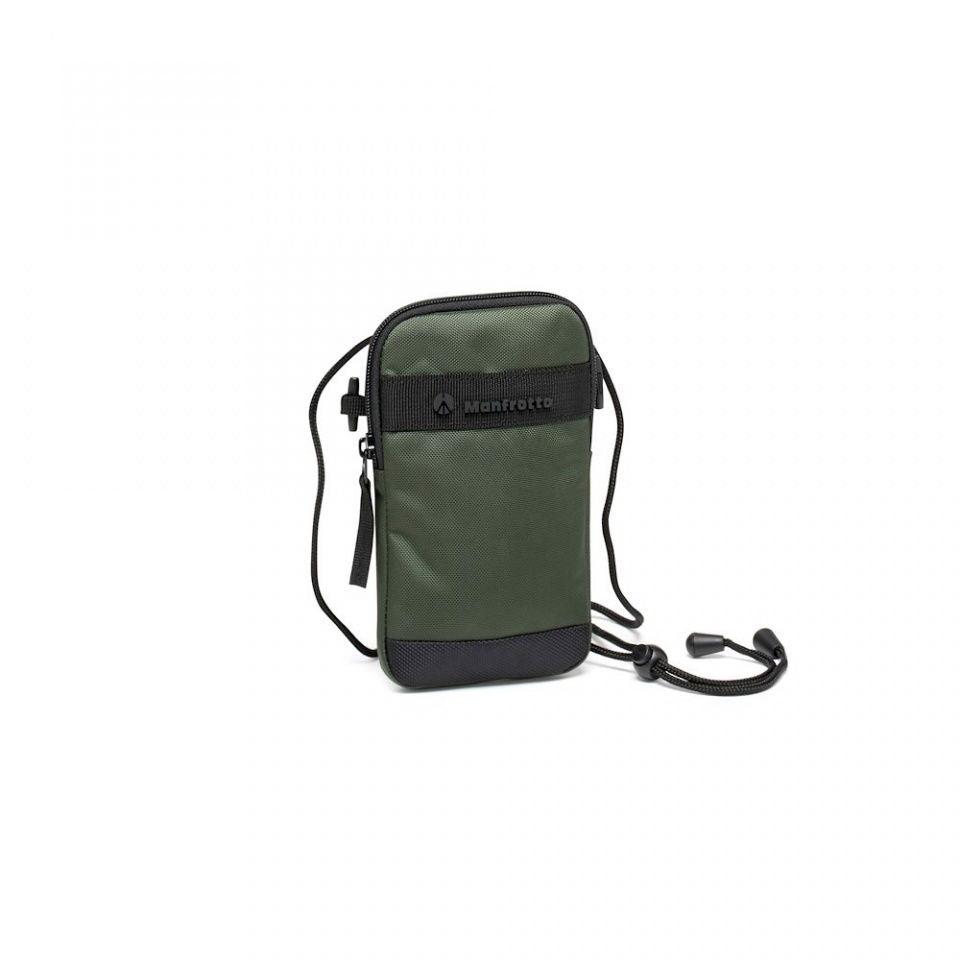 Husă smartphone Manfrotto verde măsliniu, buzunar frontal și breloc