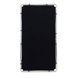 1.1 x 2m scrim frame with dark fabric panel, mounted on silver metal frame