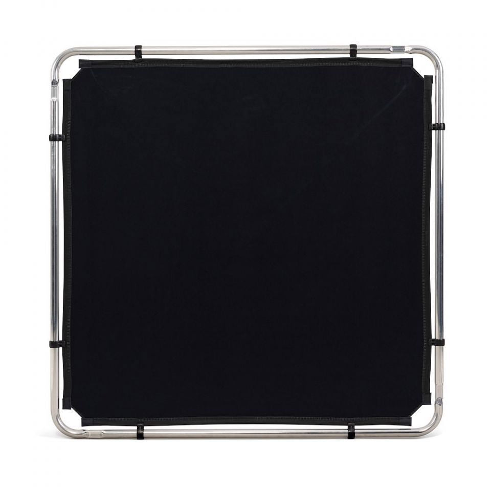Square scrim frame with black fabric panel stretched across