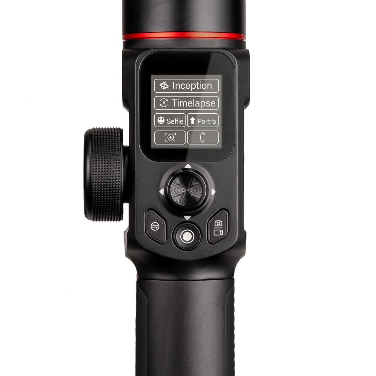 Gimbal controller touchscreen showing Inception, Timelapse, Selfie, and Portrait modes