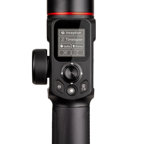 Gimbal controller touchscreen showing Inception, Timelapse, Selfie, and Portrait modes