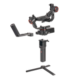 3-axis modular gimbal stabilizer with camera mount, black body and base stand