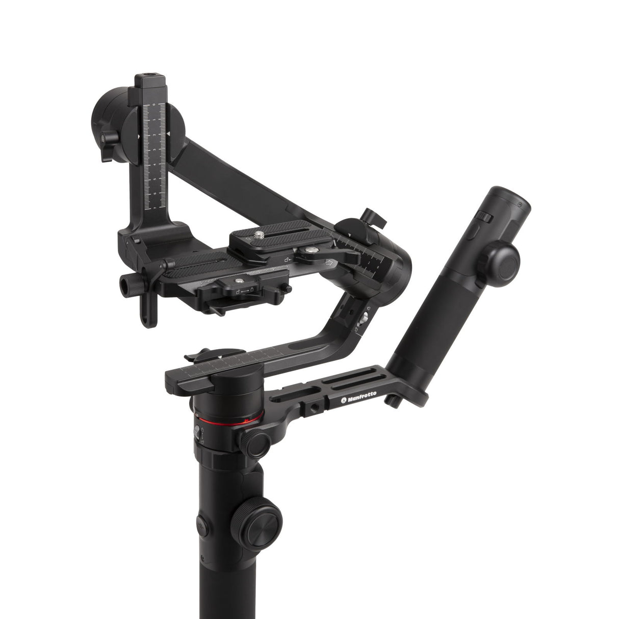 3-axis gimbal stabilizer head with adjustable plate and side mounting arms, black