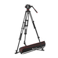 Set trepied video cu spreader de podea, cadru negru și geantă neagră cu roșu