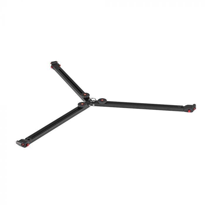 Black tripod with splayed legs, red adjustment knobs at joints