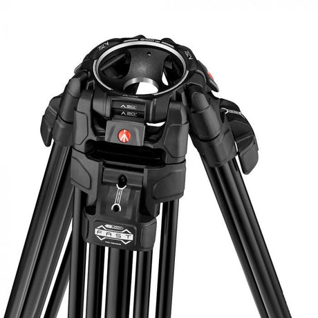 Close-up of black tripod fast plate with FAST label and red indicator light