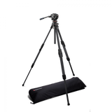 Carbon hybrid tripod kit with fluid head and black carry bag