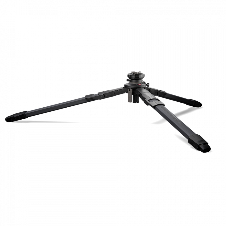 Carbon tripod with extended legs and pan-tilt head, black body