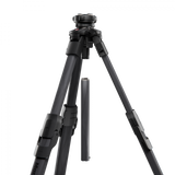 Tripod with angled legs, center column extended, pan-tilt head, black
