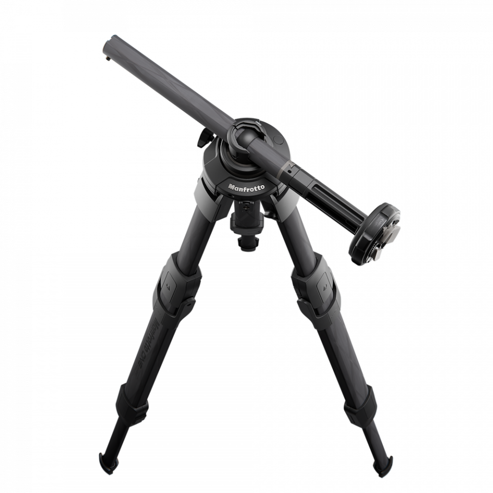 Hybrid carbon tripod with head and center column, black, open three-leg stance