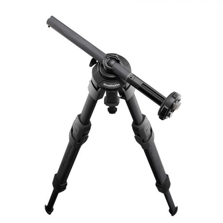 Hybrid carbon tripod with head and center column, black, open three-leg stance