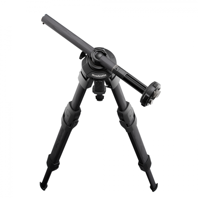 Hybrid carbon tripod with head and center column, black, open three-leg stance