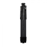 Black tripod stand with vertical center column and leveling feet