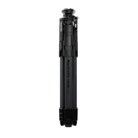 Black tripod stand with vertical center column and leveling feet