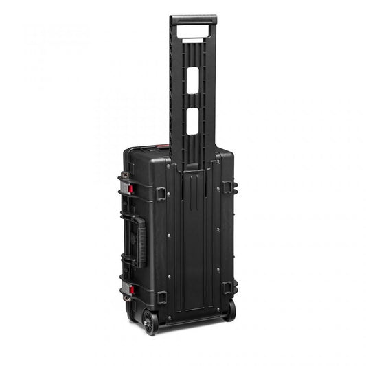 Geantă troller hard-case Manfrotto TH-55, cu mâner telescopic și roți.