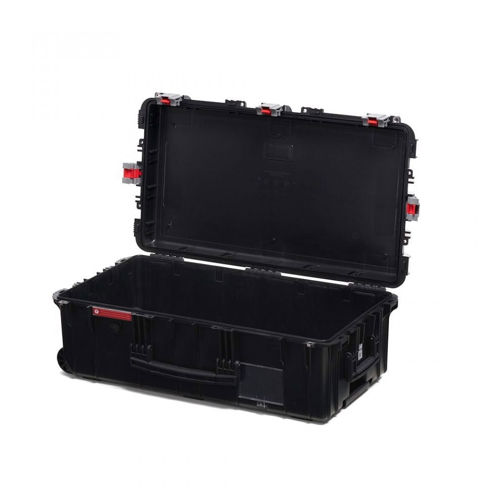 Tough TH-83 rolling hard case, open lid showing black interior compartments