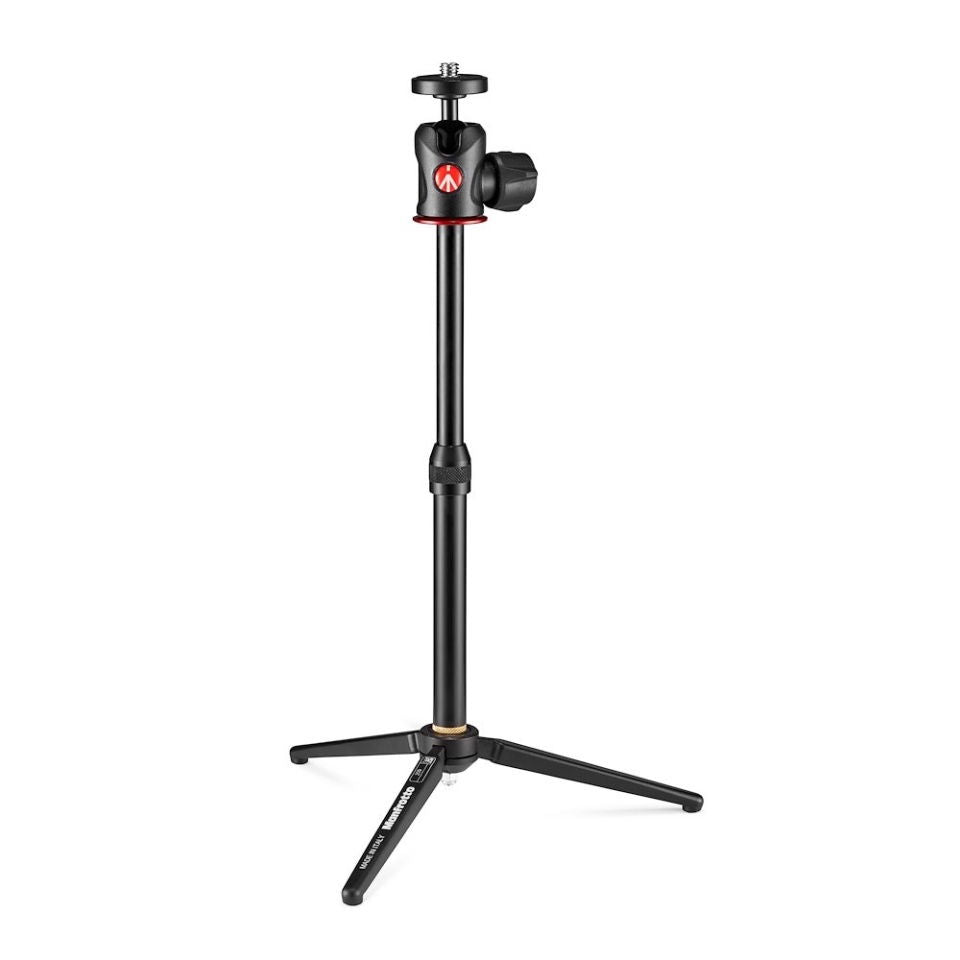 Trepied compact noir avec tête boule et trois pieds ouverts