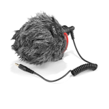 Paravânt pufos gri pe microfon negru, cu cablu spiral