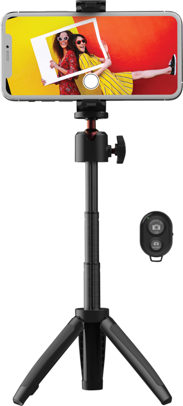 Mini trepied extensibil cu suport pentru telefon și telecomandă, negru