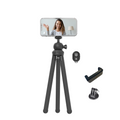 Treipied mini cu picioare gri și cap negru, inclusiv telecomandă