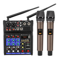 Mixer audio cu 4 canale și 2 microfoane wireless, panou de control