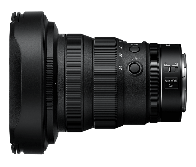 Z 14-24mm f/2.8 S lens side with rear mount and focus/zoom rings