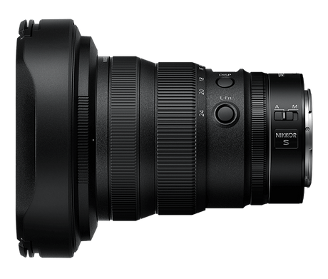 Z 14-24mm f/2.8 S lens side with rear mount and focus/zoom rings