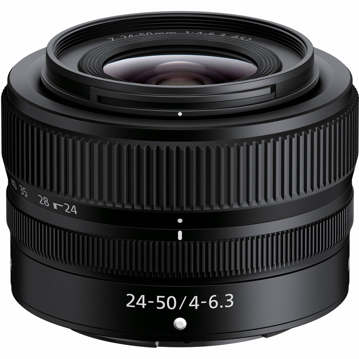 Nikon Z 24-50mm f/4-6.3 lens with front filter ring and textured barrel