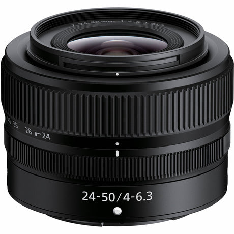 Nikon Z 24-50mm f/4-6.3 lens with front filter ring and textured barrel