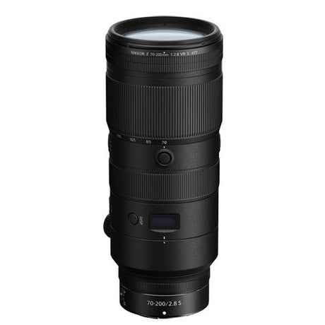Black Nikon Z 70-200mm f/2.8 VR S telephoto zoom lens, front element visible