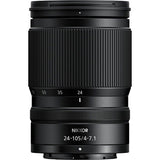 Black 24-105mm f/4-7.1 lens front view with ridged zoom and aperture ring