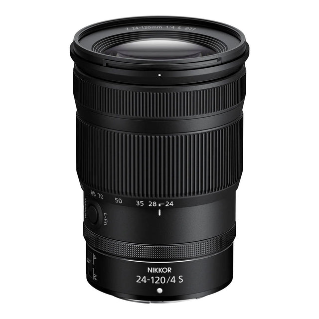 24-120mm f/4 S NIKKOR Z mount lens with zoom ring markings, front view