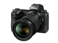 Mirrorless camera with 24-70mm f/4 lens, front view, black body