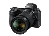 Mirrorless camera with 24-70mm f/4 lens, front view, black body