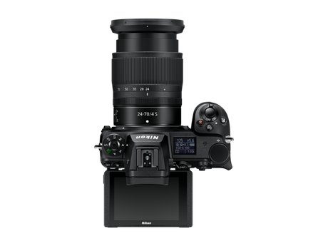 24-70mm zoom lens on black mirrorless camera, front view